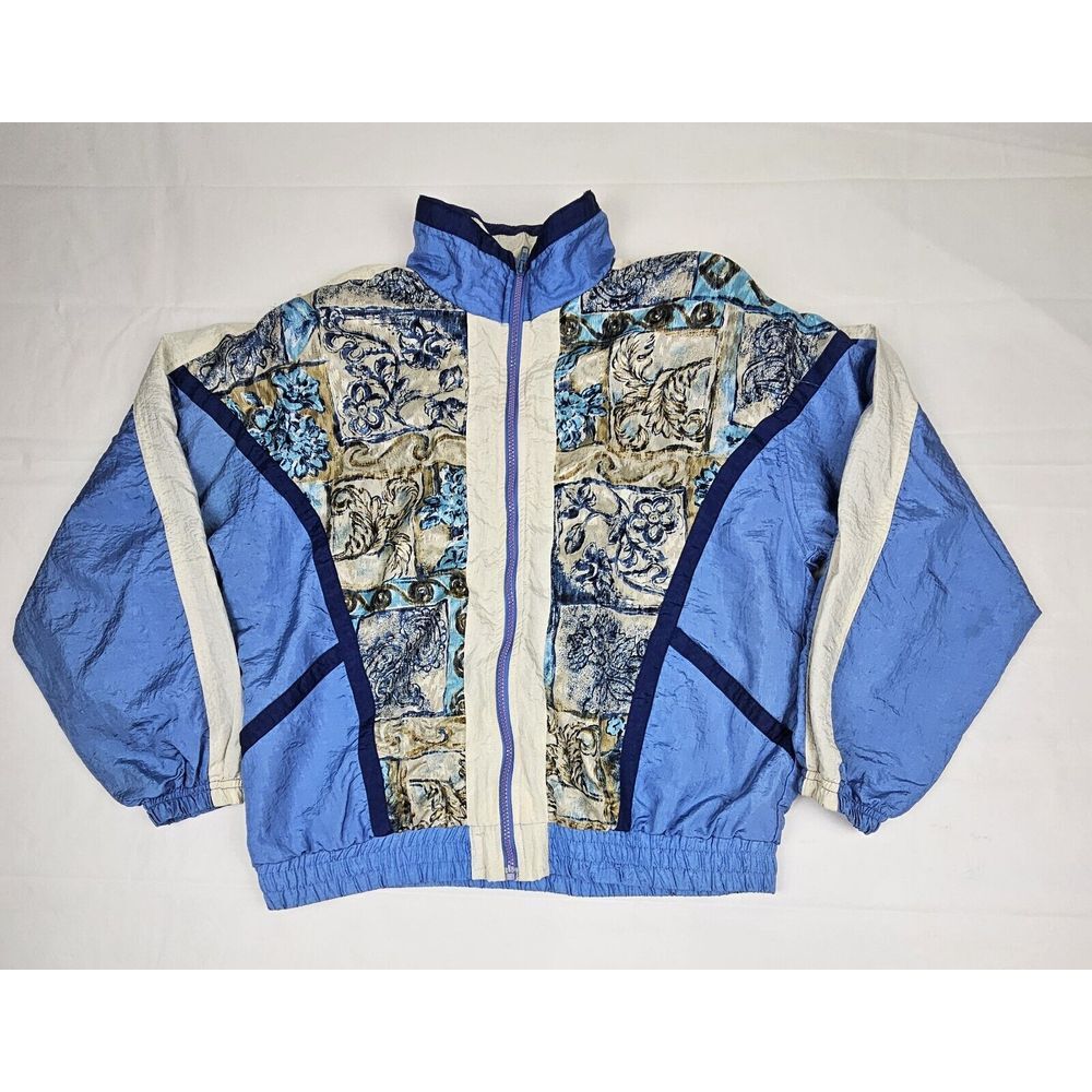 Active Frontier Jacket Womens Medium. Vintage Blue Floral Track Windbreaker